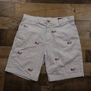 Vineyard Vines‎ Breaker Shorts Men's 32 Blue Seersucker American Flag Whale 8.5"